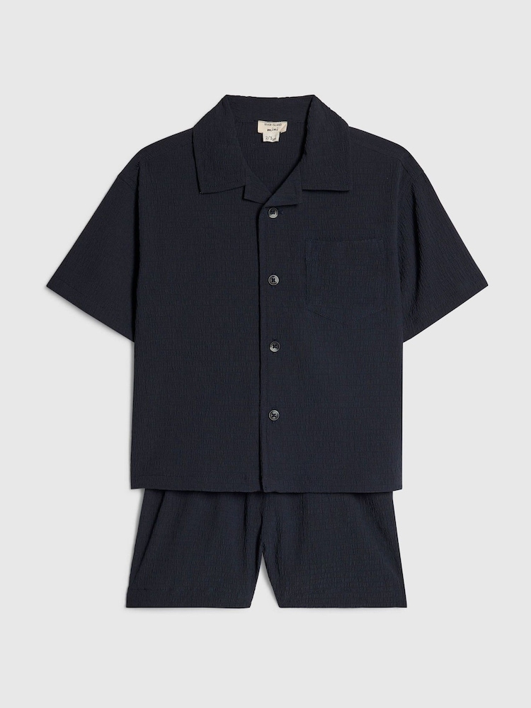 River Island Navy Textured Revere Shirt & Shorts Set - Image 4 of 4 River Island Navy Textured Revere Shirt & Shorts Set - Image 4 of 4