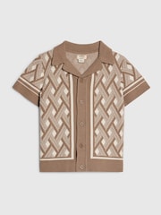 River Island Natural Geo Print Knitted Shirt - Image 1 of 4