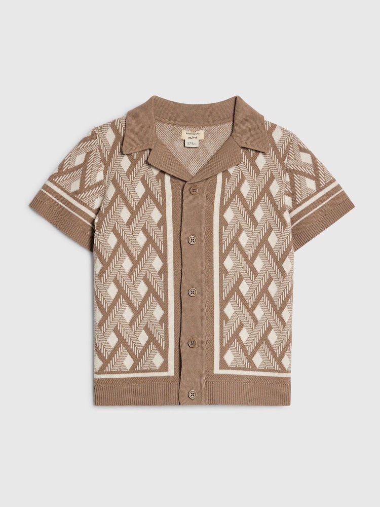 River Island Natural Geo Print Knitted Shirt - Image 1 of 4 River Island Natural Geo Print Knitted Shirt - Image 1 of 4