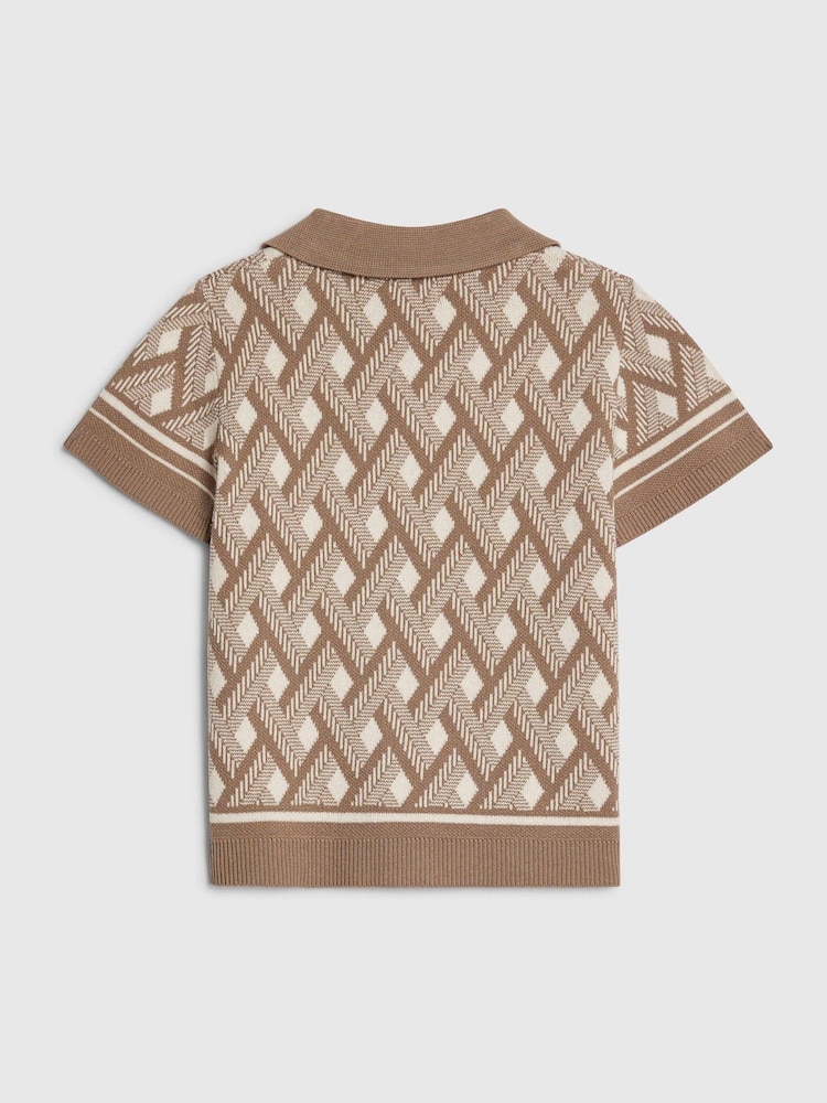 River Island Natural Geo Print Knitted Shirt - Image 2 of 4 River Island Natural Geo Print Knitted Shirt - Image 2 of 4