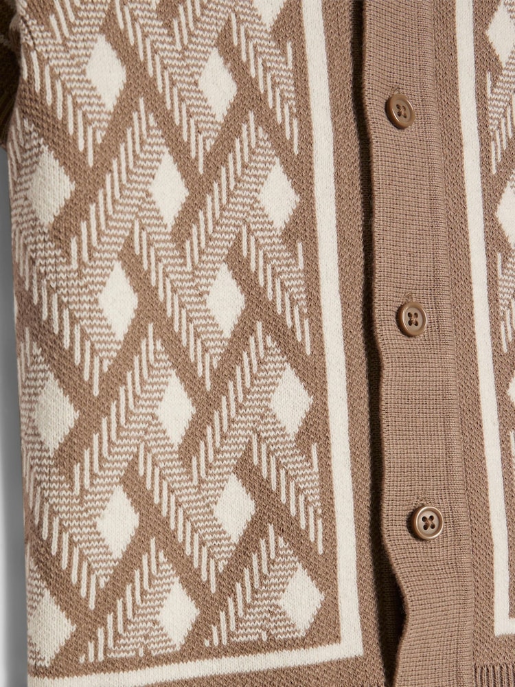 River Island Natural Geo Print Knitted Shirt - Image 4 of 4 River Island Natural Geo Print Knitted Shirt - Image 4 of 4