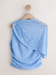 Bleu/MARRON CHOCOLAT Polka Dot - Haut cape asymétrique en maille - Image 5 de 7