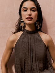 Friends Like These Chocolate Brown Balloon Satin Jumpsuit - Image 2 of 4