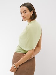 Sage Green Mesh Asymmetric Cape Top - Image 4 of 8