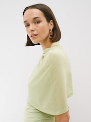 Sage Green Mesh Asymmetric Cape Top - Image 5 of 8