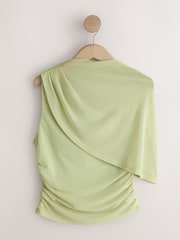 Sage Green Mesh Asymmetric Cape Top - Image 6 of 8
