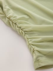 Sage Green Mesh Asymmetric Cape Top - Image 7 of 8