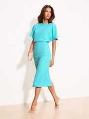 Lipsy Cobalt Blue Short Sleeve Blouson Midi Bodycon Dress - Image 1 of 4