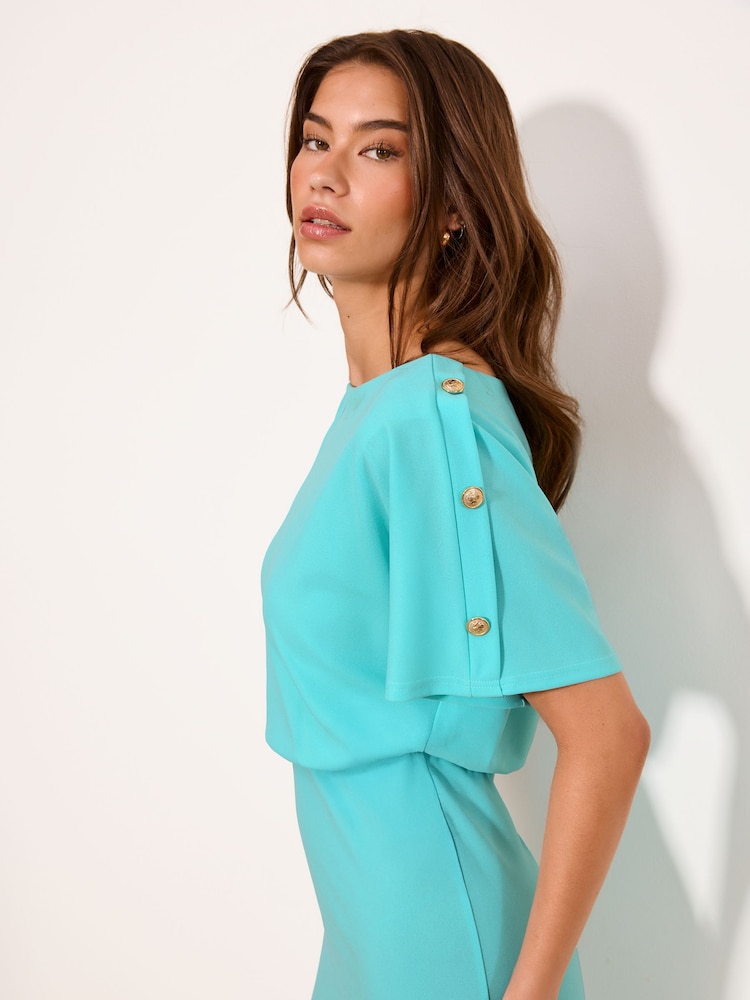 Lipsy Cobalt Blue Short Sleeve Blouson Midi Bodycon Dress - Image 2 of 4