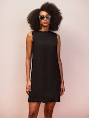 Ro&Zo Black Petite Scallop Edge Mini Dress With Linen - Image 2 of 4