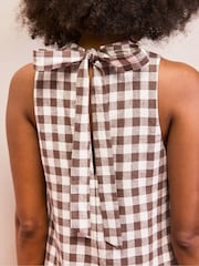 Ro&Zo Gingham Linen Blend Cowl Neck Dress - תמונה 4 מתוך 4