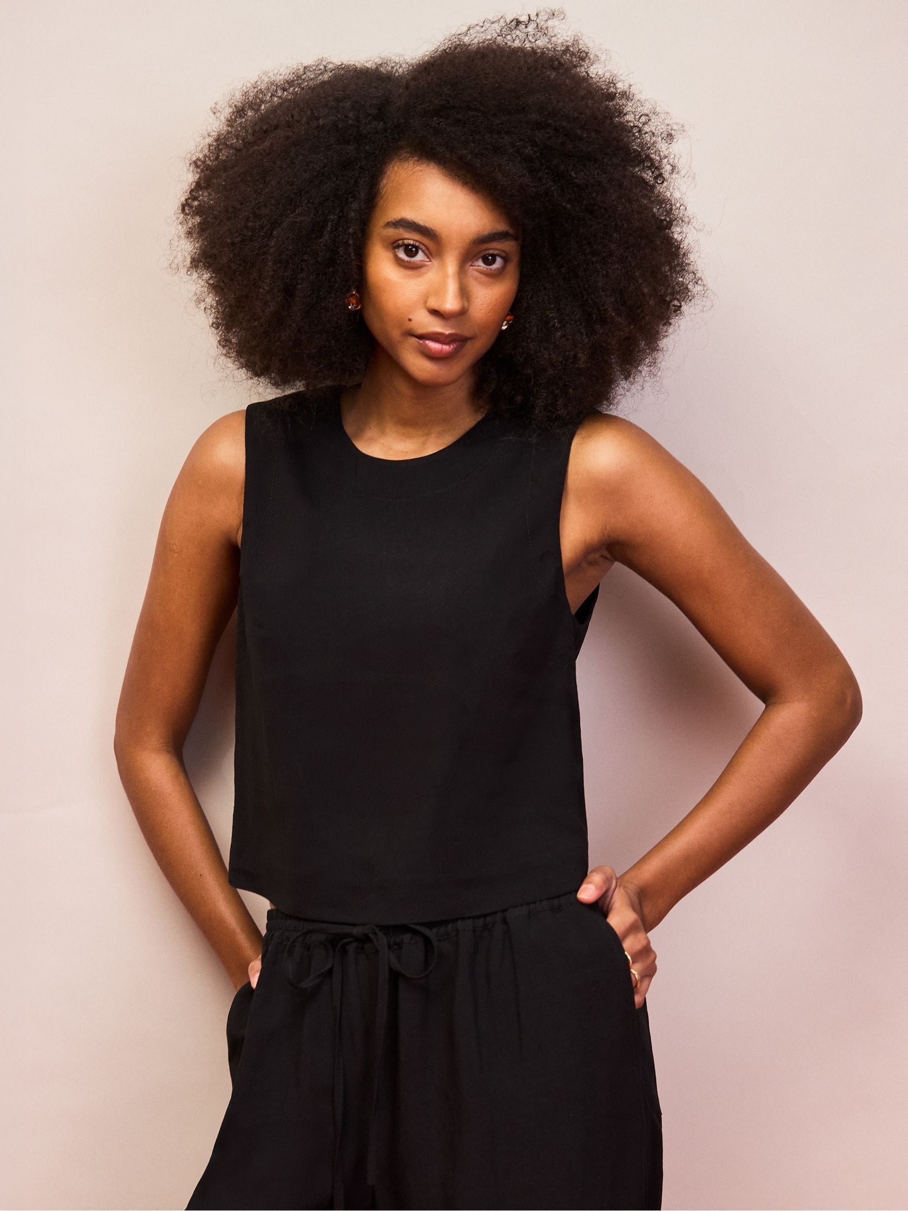 Buy Ro&Zo Black Twist Back Shell Top With Linen from the Next UK