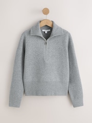 Grey Supersoft Funnel Zip Neck Jumper - Image 4 of 6