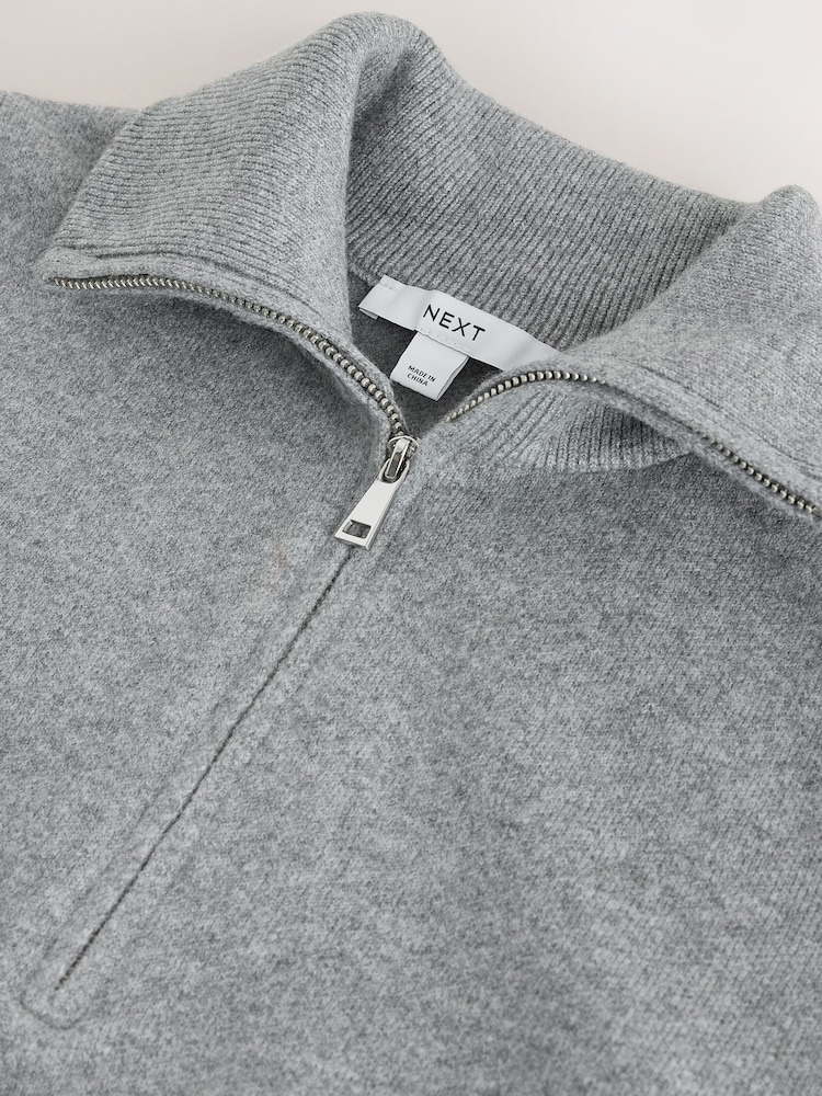 Grey Supersoft Funnel Zip Neck Jumper - Image 6 of 6