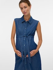 Mamalicious Blue Maternity and Nursing Chambray Sleevelesss Shirtdress - Image 1 of 4
