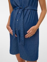 Mamalicious Blue Maternity and Nursing Chambray Sleevelesss Shirtdress - Image 3 of 4
