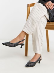 JD Williams Black Wide Fit Woven Sling Back Pointed Heels - Image 1 of 4
