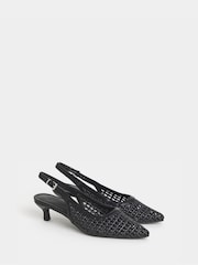 JD Williams Black Wide Fit Woven Sling Back Pointed Heels - Image 2 of 4