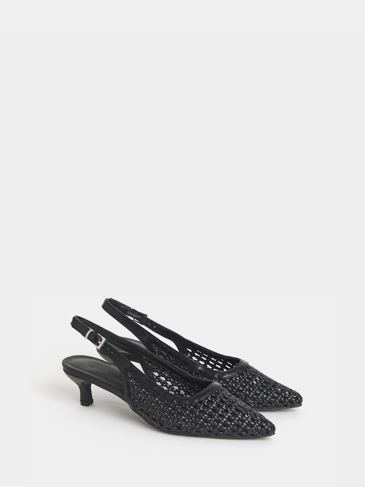 JD Williams Black Wide Fit Woven Sling Back Pointed Heels - Image 2 of 4
