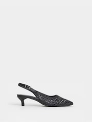 JD Williams Black Wide Fit Woven Sling Back Pointed Heels - Image 3 of 4