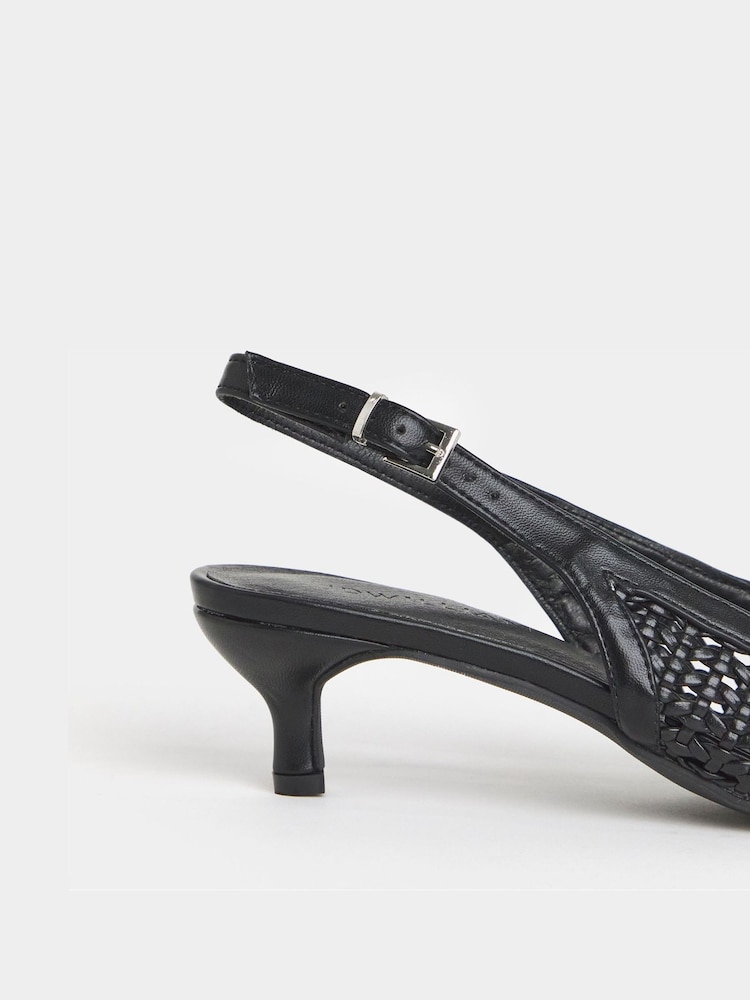 JD Williams Black Wide Fit Woven Sling Back Pointed Heels - Image 4 of 4