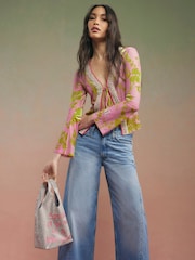 River Island Year Zero Floral Tie Front Cover Up - תמונה 2 מתוך 4