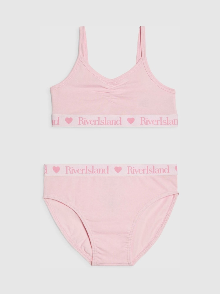 River Island Pink Ruched Crop Top & Briefs Set - Image 2 of 4 River Island Pink Ruched Crop Top & Briefs Set - Image 2 of 4