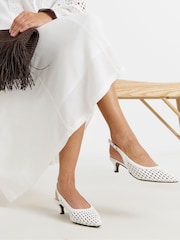 JD Williams White Wide Fit Woven Sling Back Pointed Heels - Image 1 of 4