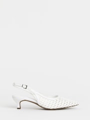 JD Williams White Wide Fit Woven Sling Back Pointed Heels - Image 2 of 4