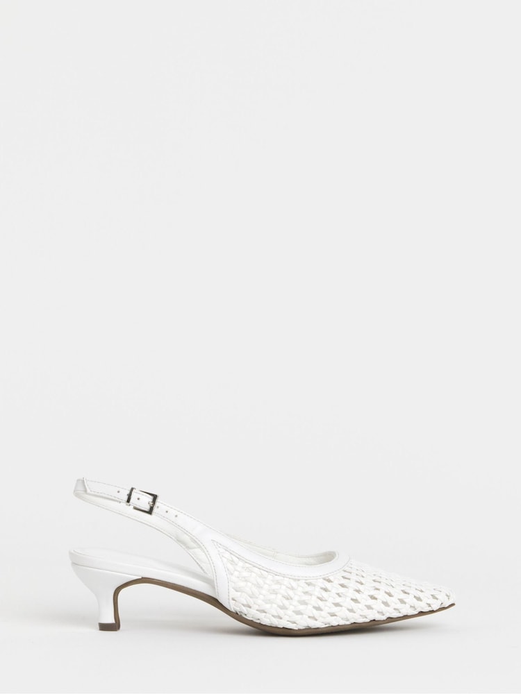 JD Williams White Wide Fit Woven Sling Back Pointed Heels - Image 2 of 4
