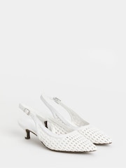 JD Williams White Wide Fit Woven Sling Back Pointed Heels - Image 3 of 4