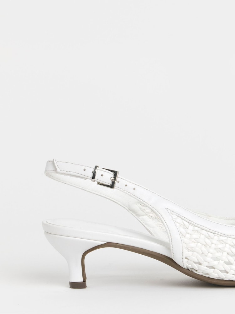 JD Williams White Wide Fit Woven Sling Back Pointed Heels - Image 4 of 4