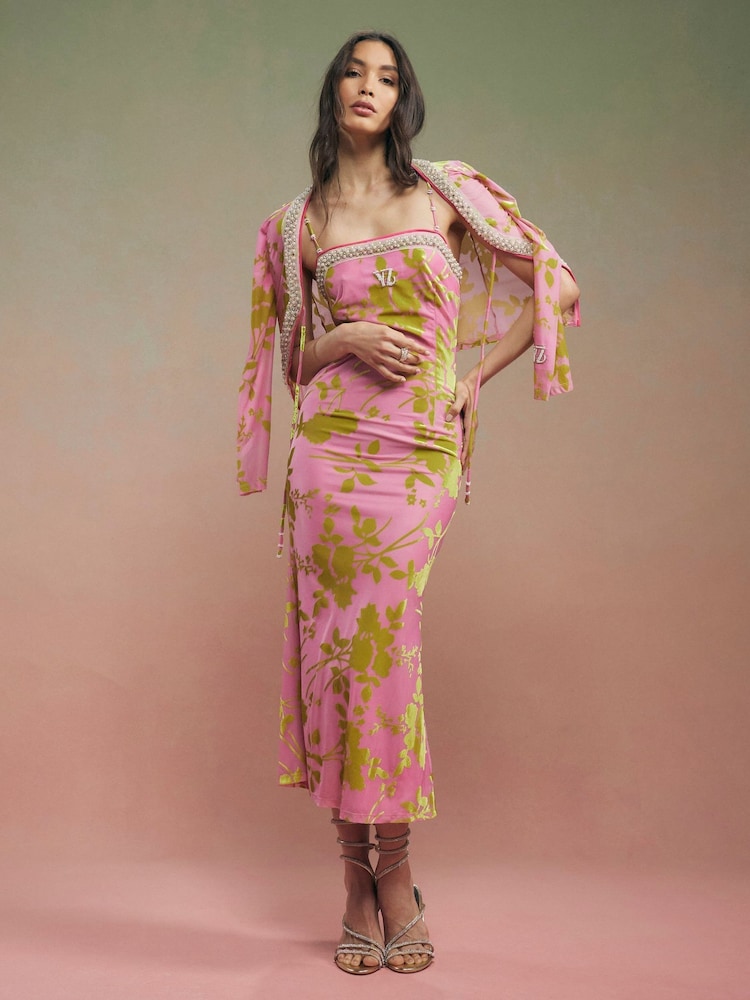 River Island Pink Year Zero Floral Embellished Slip Dress - Image 1 of 4