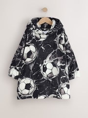 Black/White Football Fleece Poncho (5-16yrs) - Image 1 of 4