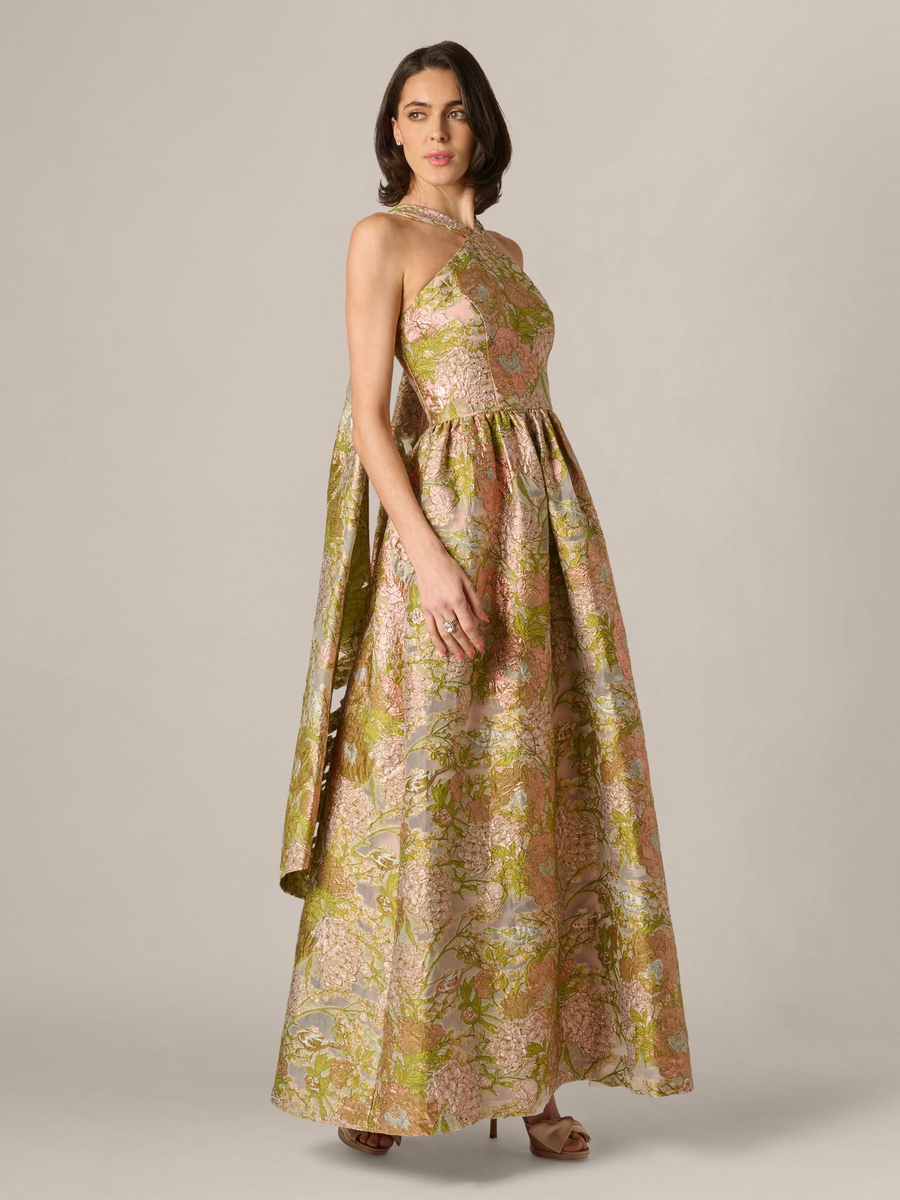 Buy Adrianna Papell Pink Aidan Mattox Floral Jacquard Long Dress