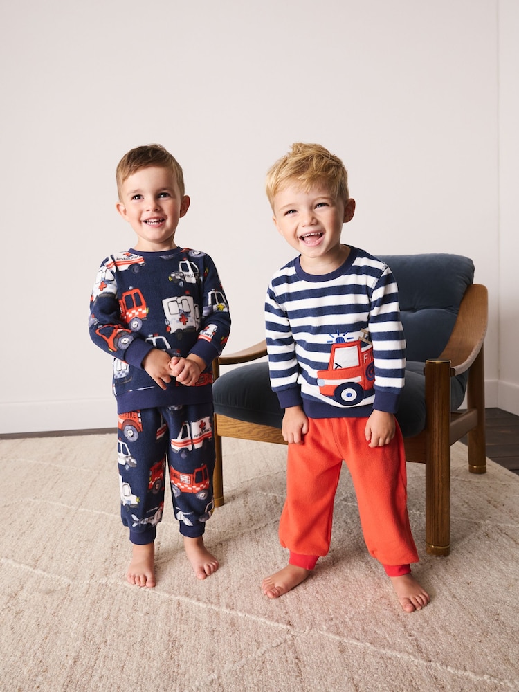 Navy Emergency Vehicles Cosy Fleece Pyjamas 2 Pack (12mths-8yrs) - Image 1 of 9 Navy Emergency Vehicles Cosy Fleece Pyjamas 2 Pack (12mths-8yrs) - Image 1 of 9