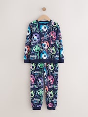Multi Bright Football Grafitti Printed Cosy Fleece Pyjamas (3-16yrs) - Image 1 of 5