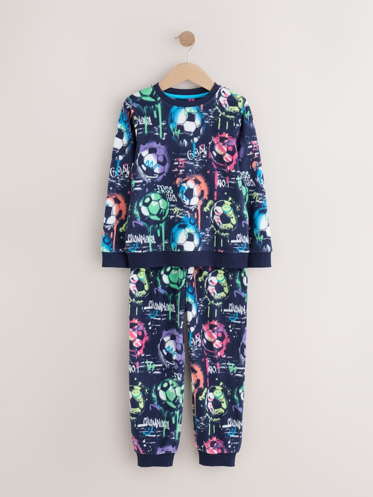 Multi Bright Football Grafitti Printed Cosy Fleece Pyjamas (3-16yrs) - Image 1 of 5