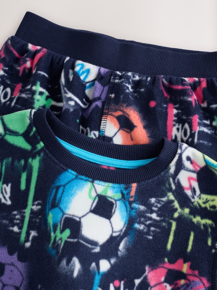 Multi Bright Football Grafitti Printed Cosy Fleece Pyjamas (3-16yrs) - Image 2 of 5