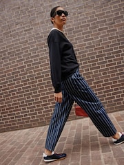 Indigo Blue/ White Striped Double Pocket Barrel Jeans - Image 1 of 9