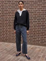 Indigo Blue/ White Striped Double Pocket Barrel Jeans - Image 3 of 9