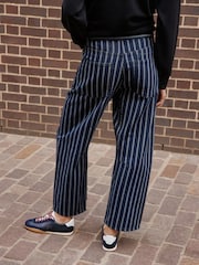 Indigo Blue/ White Striped Double Pocket Barrel Jeans - Image 4 of 9