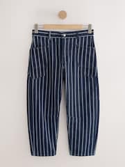 Indigo Blue/ White Striped Double Pocket Barrel Jeans - Image 6 of 9