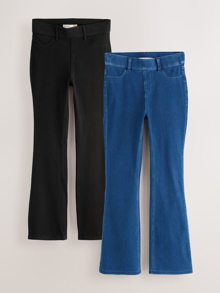 Black/Dark Blue Full Length Jersey Denim Bootcut Leggings 2 Pack - Image 1 of 5 Black/Dark Blue Full Length Jersey Denim Bootcut Leggings 2 Pack - Image 1 of 5