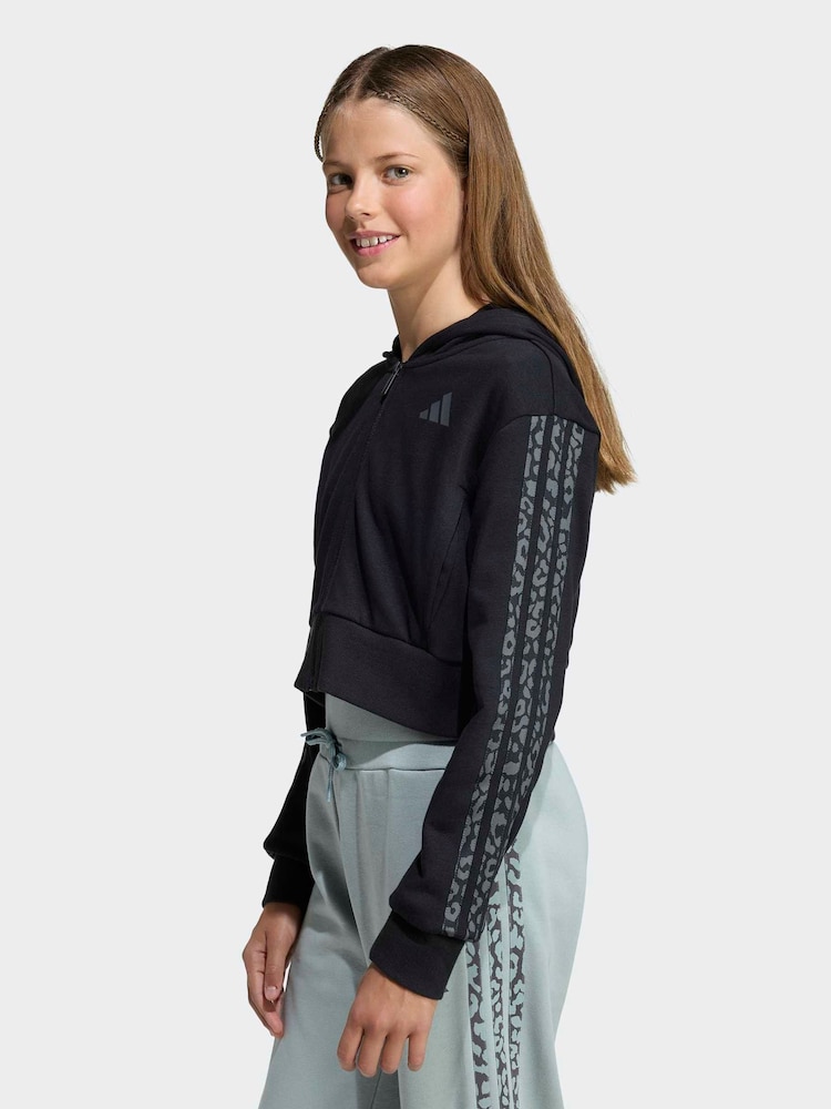 adidas Black Animal Zip Crop Hoodie - Image 1 of 5