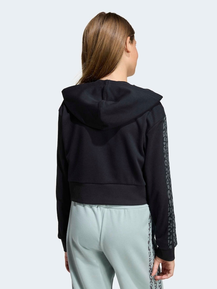 adidas Black Animal Zip Crop Hoodie - Image 2 of 5