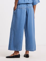 Simply Be Blue Lightweight Denim Tie Waist Culotte Co-Ord Jeans - Image 2 of 4