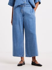 Simply Be Blue Lightweight Denim Tie Waist Culotte Co-Ord Jeans - Image 3 of 4