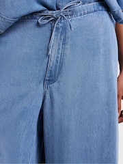 Simply Be Blue Lightweight Denim Tie Waist Culotte Co-Ord Jeans - Image 4 of 4