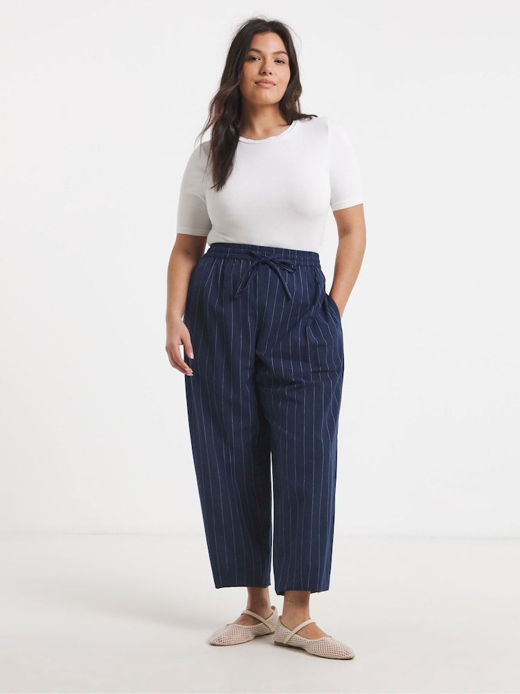 Simply Be Blue Pinstripe Peg Trousers - Image 1 of 4